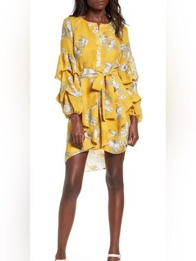 Chriselle J.O.A. Yellow Floral Tiered Ruffle Dress Size S